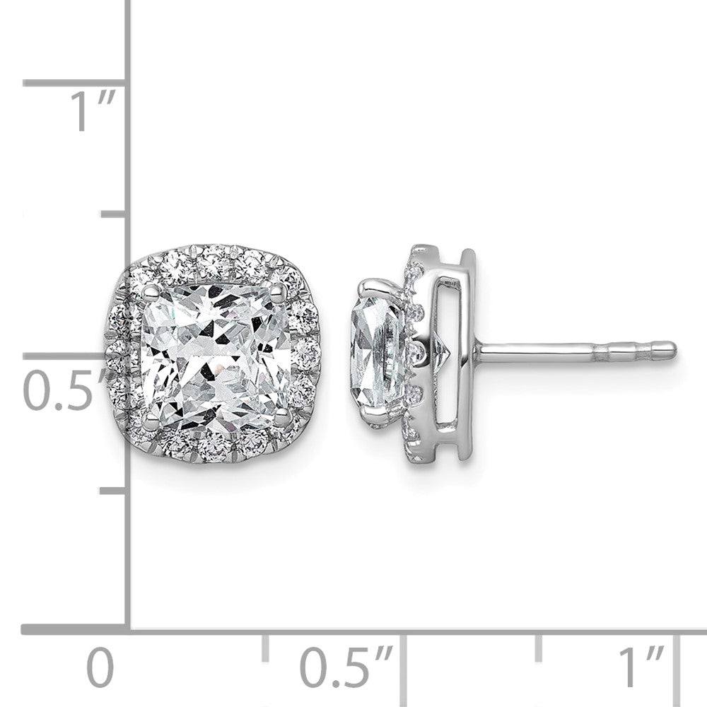 14kw 3 5/8ct Lab Grown Diamond VS+ F+ Comp Cushion Halo Post Earrings