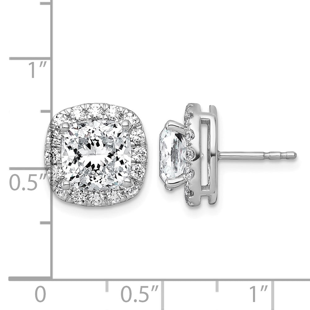 14kw 5 7/8ct Lab Grown Diamond VS+ F+ Comp Cushion Halo Post Earrings