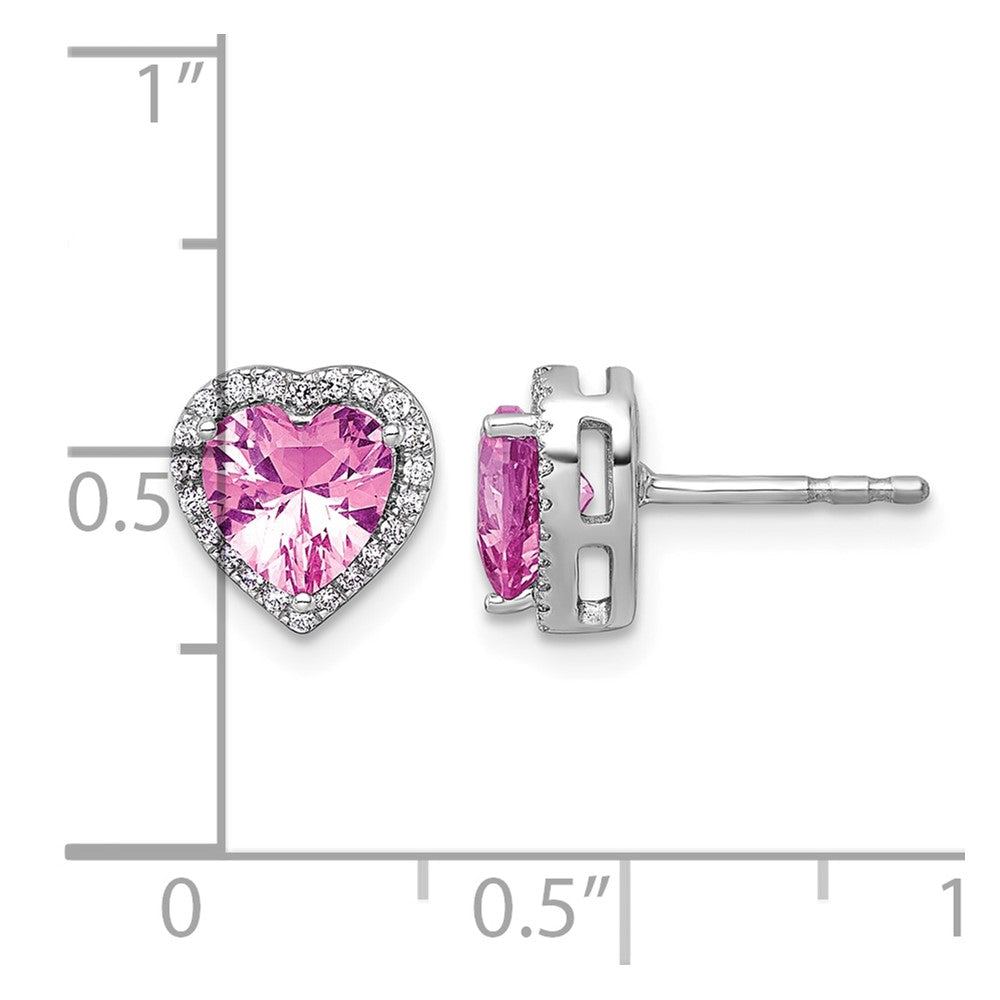 14kw 1/6ct Lab Grown Dia VS+ F+ &Pink Sapphire Comp Heart Halo Earrings