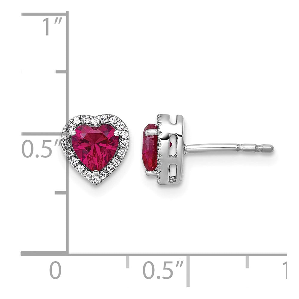 14kw 1/8ct Lab Grown Diamond VS+ F+ &Ruby Comp Heart Halo Earrings