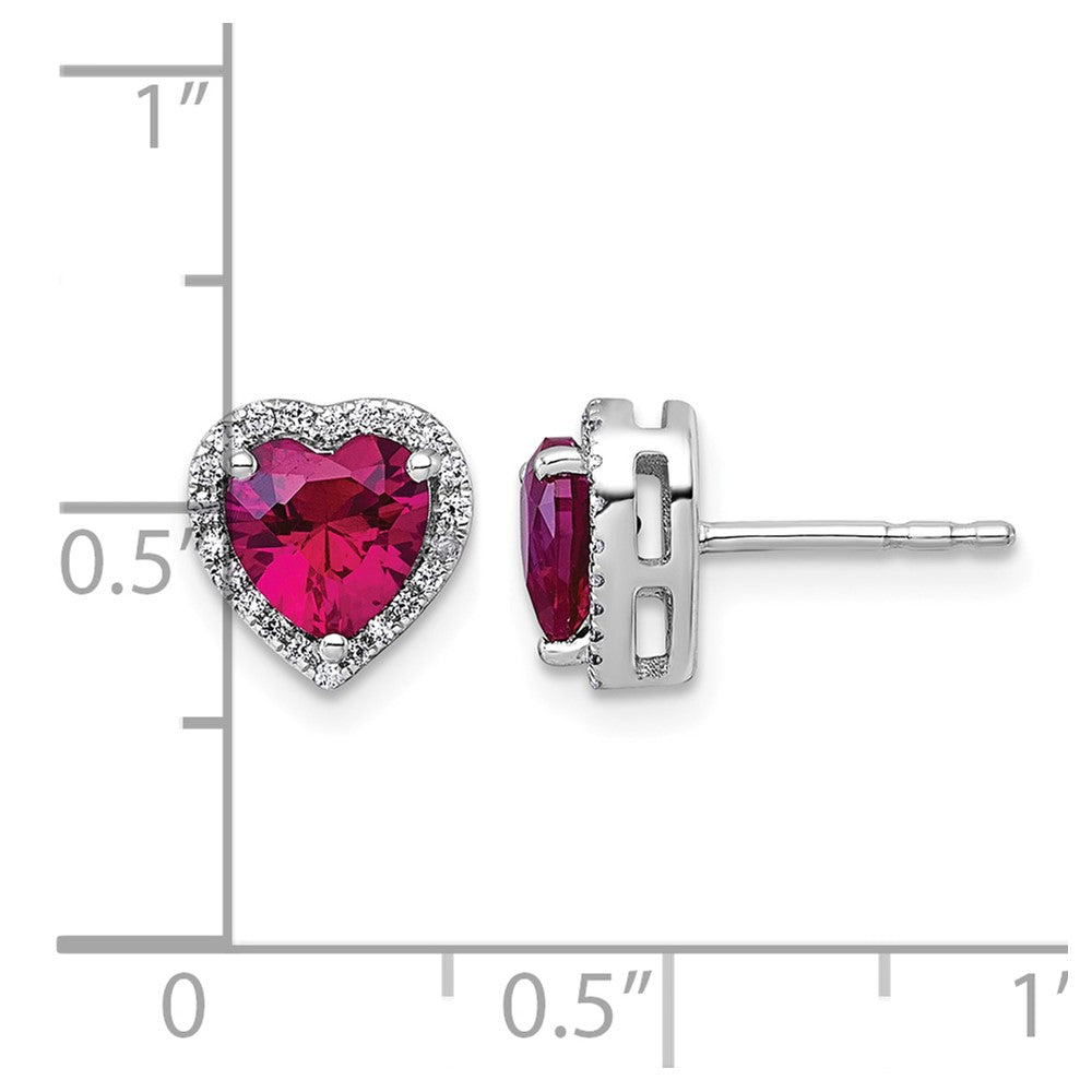 14kw 1/6ct Lab Grown Diamond VS+ F+ &Ruby Comp Heart Halo Earrings