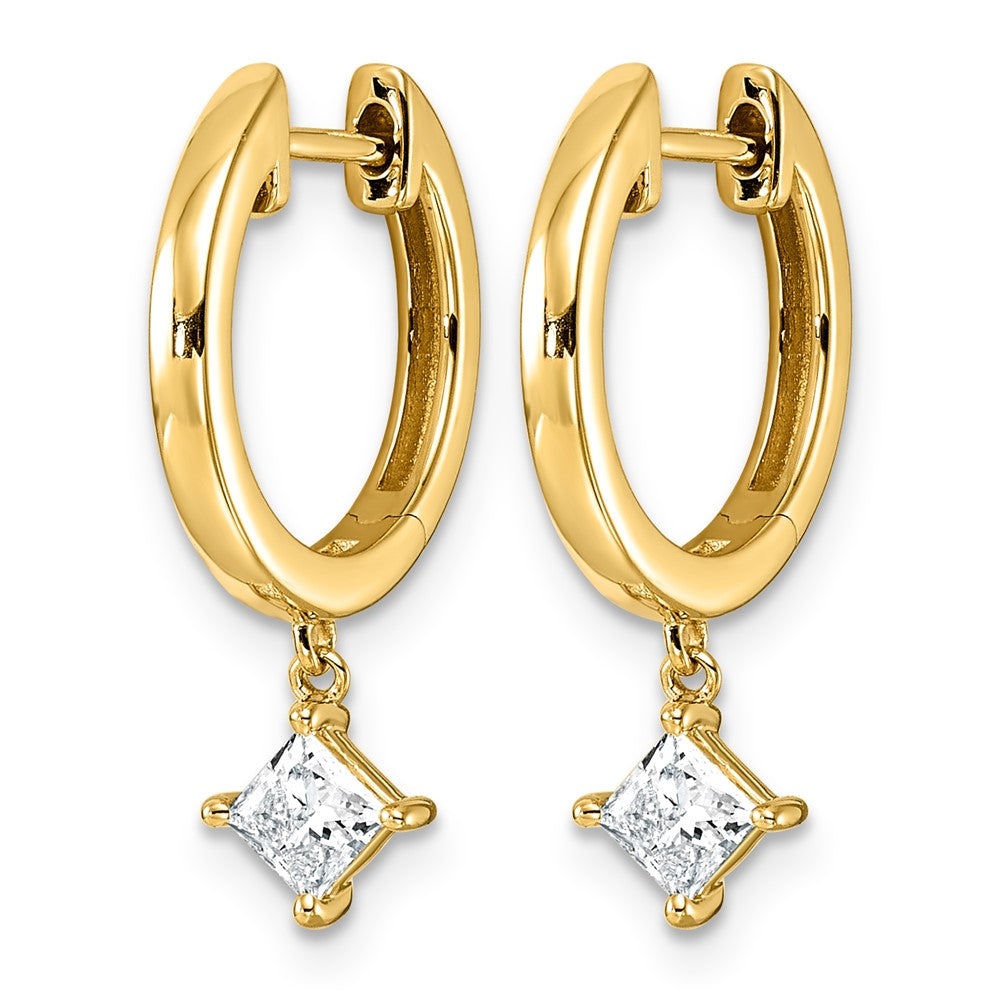 14ky 1/2ct Lab Grown Dia VS+ F+ Dangle Princess Comp Hoop Earrings
