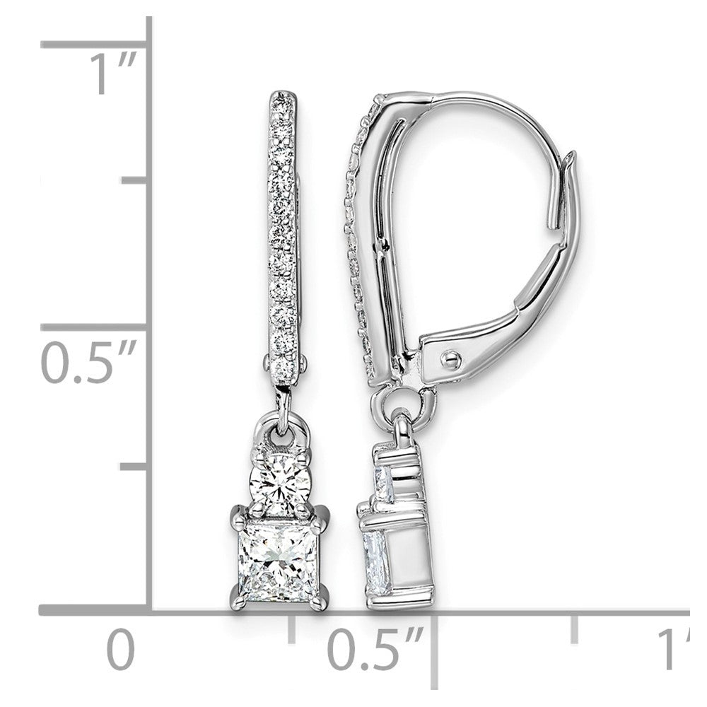 14kw 3/4ct LabGrown Dia VS+ F+ Dangle Princess Comp Leverback Earrings