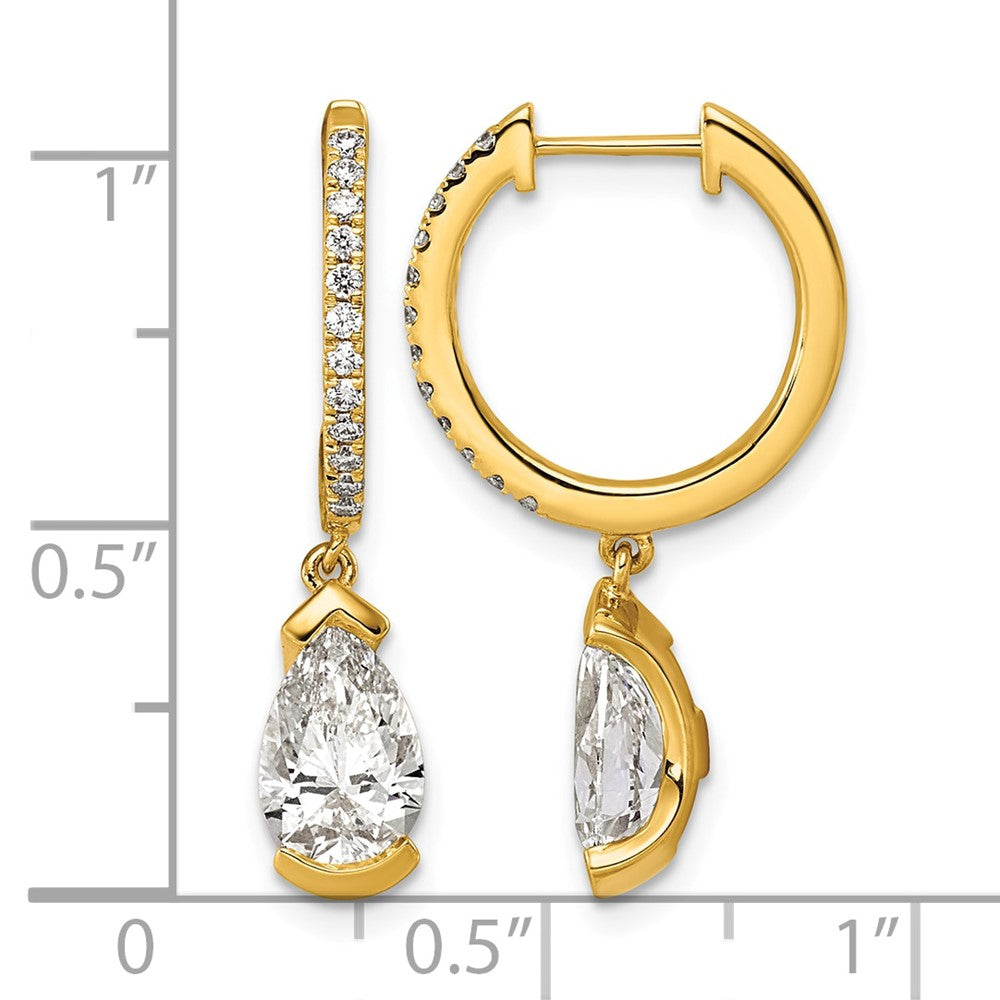 14ky Pear Bezel Dangle Lab Grown Diamond VS+ F+ Hoop Earrings