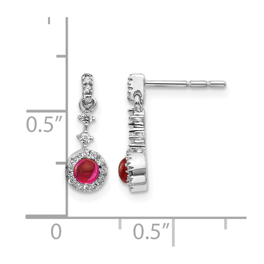 14k White Gold 1/6 ct Lab Grown Dia VS/SI+ G+ & Cr Ruby Dangle Post Earring
