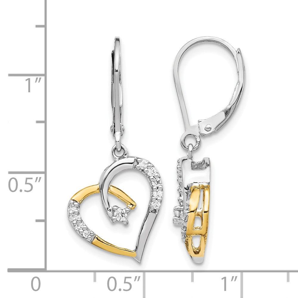 14k Two-tone 1/5 ct Lab Grown Dia VS/SI+ G+ Dangle Heart Leverback Earrings