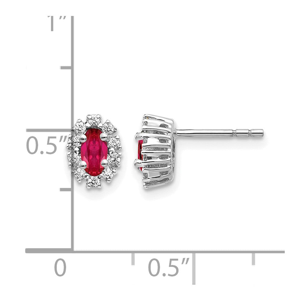 14k White Gold 1/5 ct Lab Grown Dia VS/SI+ G+& Cr Ruby Halo Post Earrings