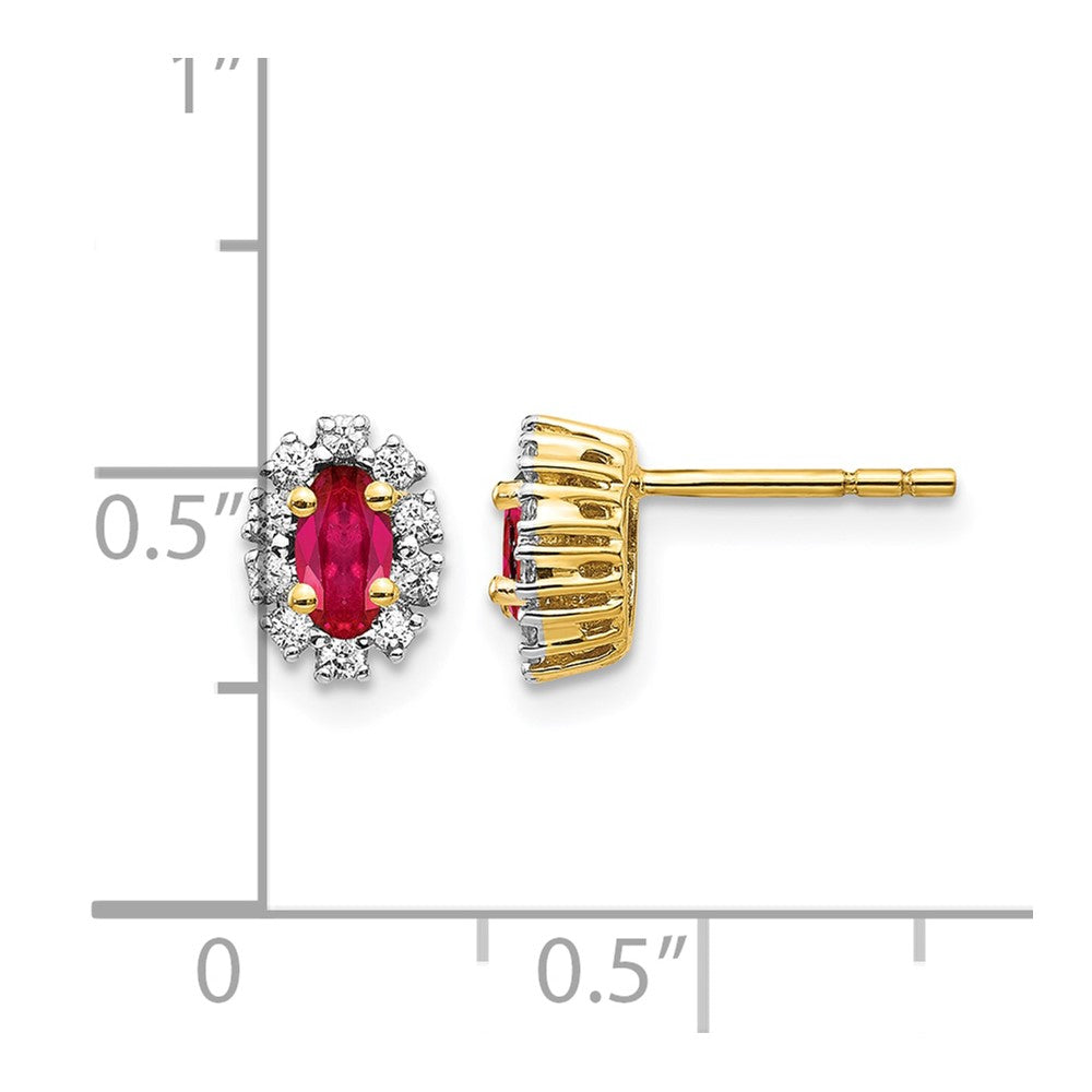 14k 1/5 ct Lab Grown Diamond VS/SI+ G+& Oval Cr Ruby Halo Post Earrings