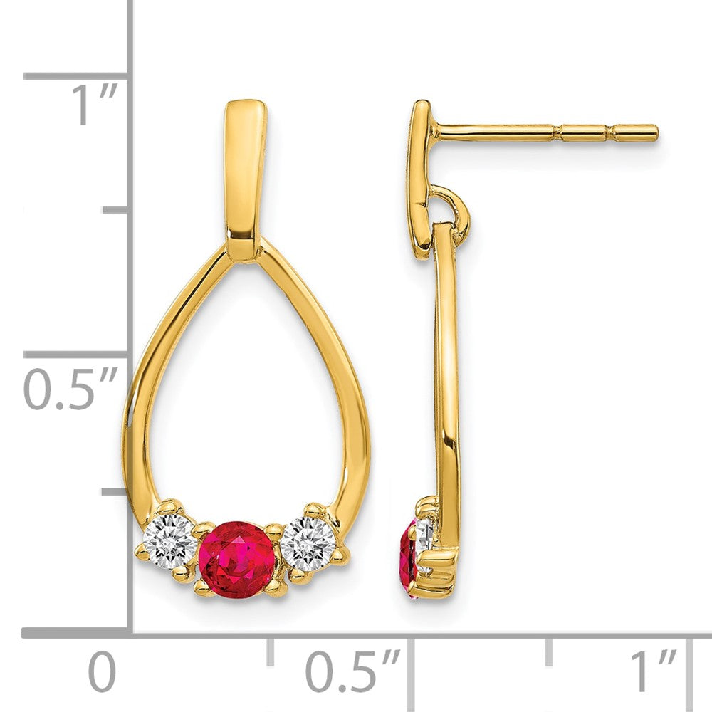 14k 1/4 ct Lab Grown Dia VS/SI+ G+ & Cr Ruby Dangle Teardrop Post Earrings