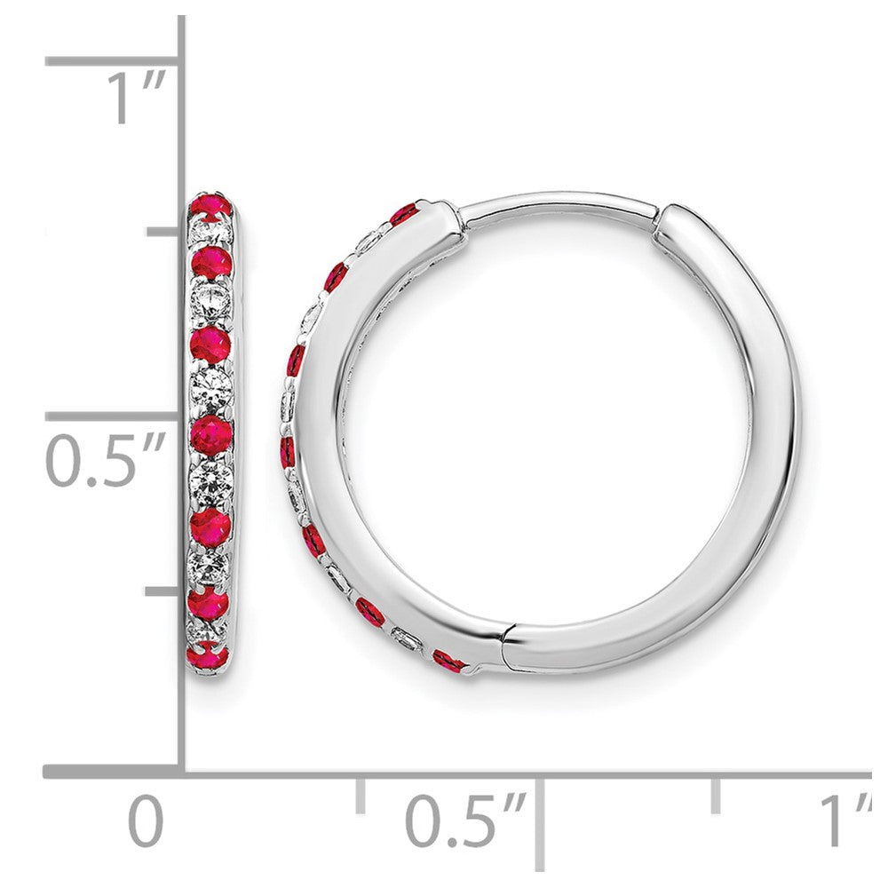 14kw 1/5ct Lab Grown Dia VS/SI+ G+ & Cr Ruby Hinged Hoop Earrings