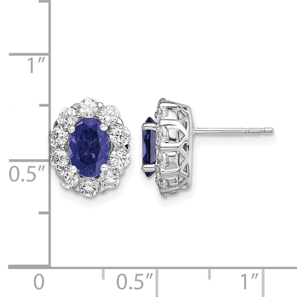 14kw 1 1/5ct Lab Grown Dia VS/SI+ G+ & Cr Sapp Halo Post Earrings
