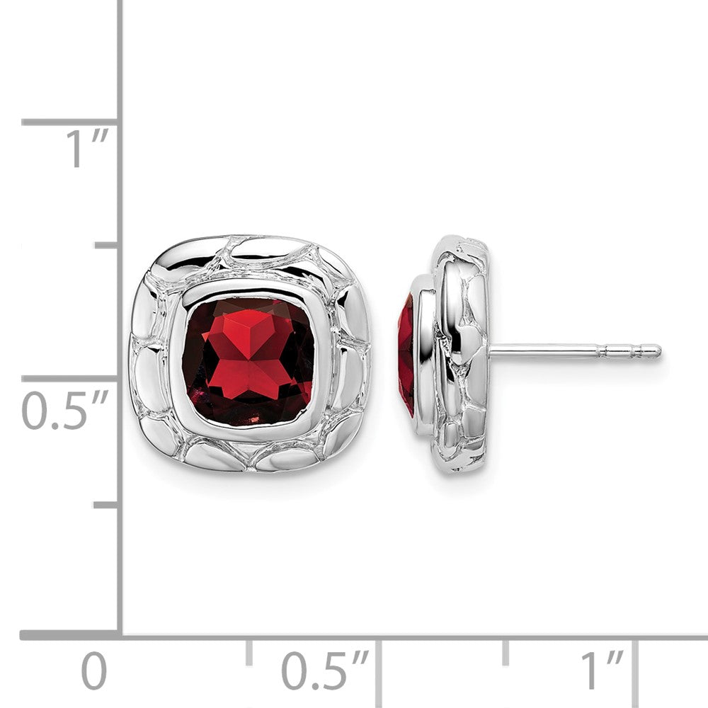 Sterling Silver Rhodium Plated Garnet Earrings