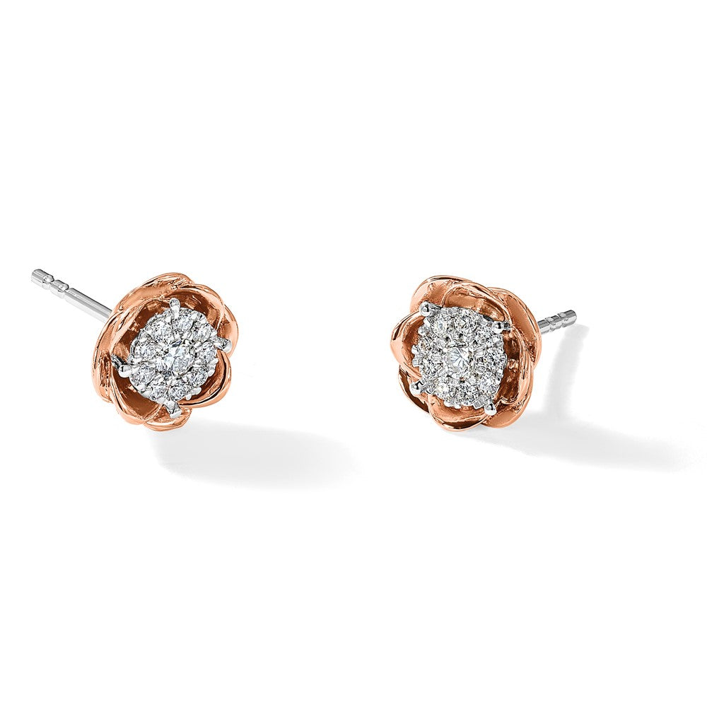 14k Two-Tone 1/4 ct Lab Grown Dia VS/SI+ G+ Cluster Flower Post Earrings