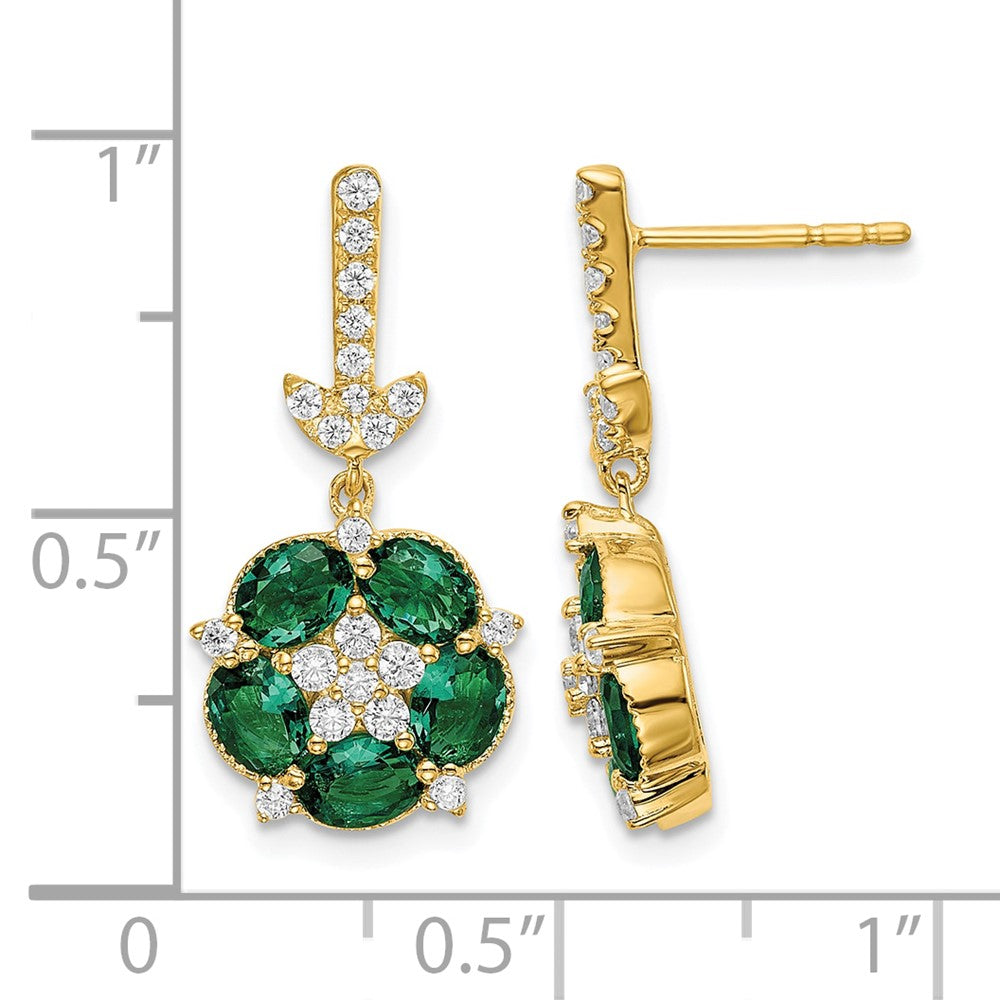 14k 3/8 ct Lab Grown Diamond VS/SI+ G+ & Cr Emerald Dangle Post Earrings
