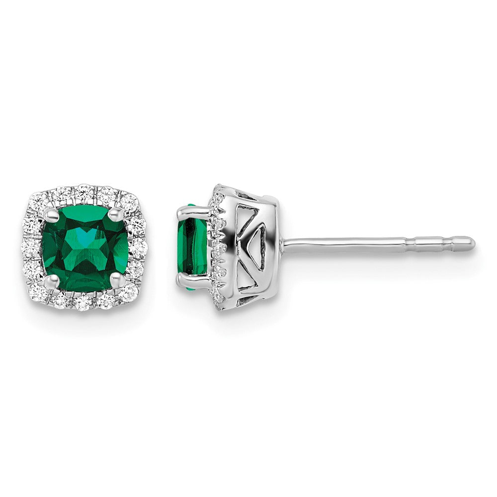 10k White Gold 1/10 ct Lab Grown Dia VS/SI+ G+ & Cr Em Halo Post Earrings