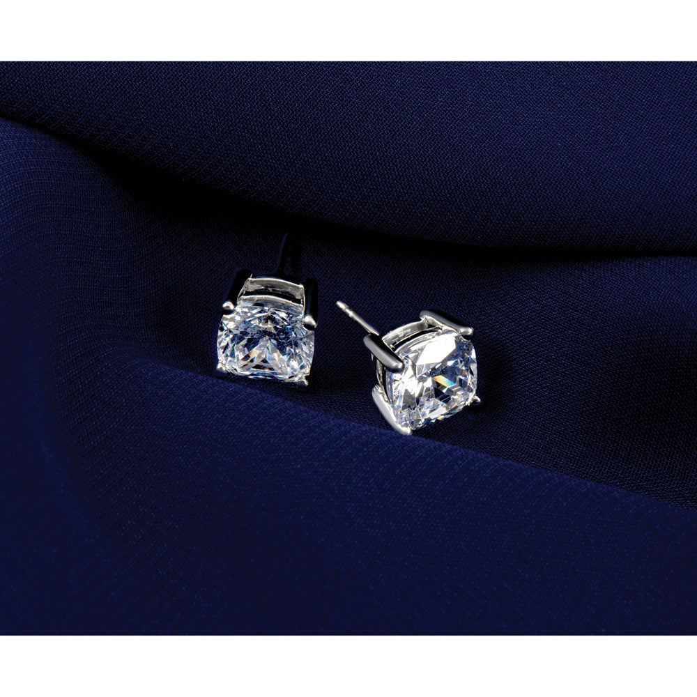 14kw 4ct Cert Lab Grown Dia VS+ F+ Cushion Comp 4 Prong Stud Earrings