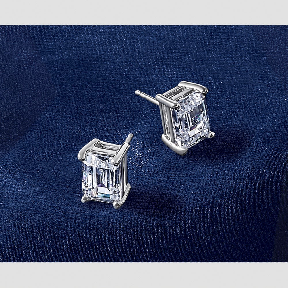 14kw 5ct Lab Grown Diamond VS+ F+ Emerald Comp 4 Prong Stud Earrings