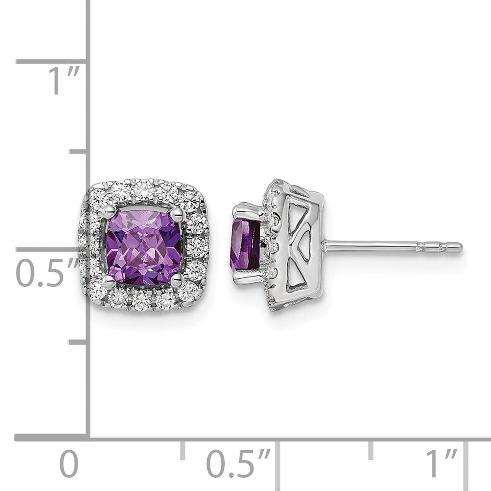 14kw 3/8ct Lab Grown Dia VS/SI+ G+ Feb Birthstone Amethyst Post Earrings
