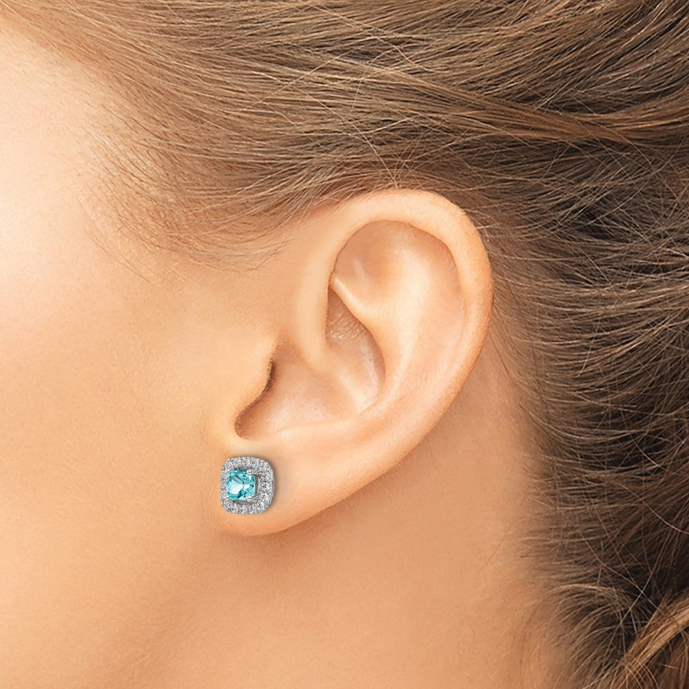 14kw 3/8 ct Lab Grown Dia VS/SI+ G+ & Cr Paraiba Halo Post Earrings