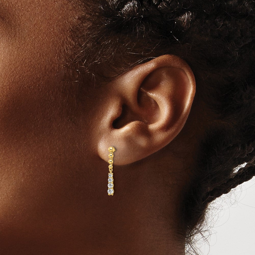 14k 1/3 ct Lab Grown Diamond VS/SI+ G+ Beaded Bar Dangle Post Earrings