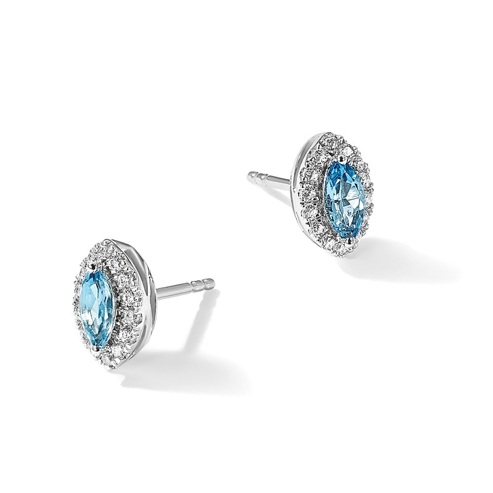 14kw 1/5 ct Lab Grown Dia VS/SI+ G+ & Topaz Dec Birthstone Post Earrings