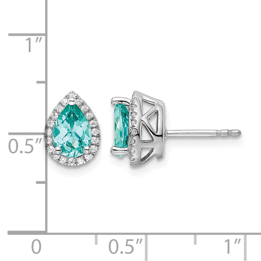 14kw 1/6 ct Lab Grown Dia VS/SI+ G+ & Cr Paraiba Pear Post Earrings