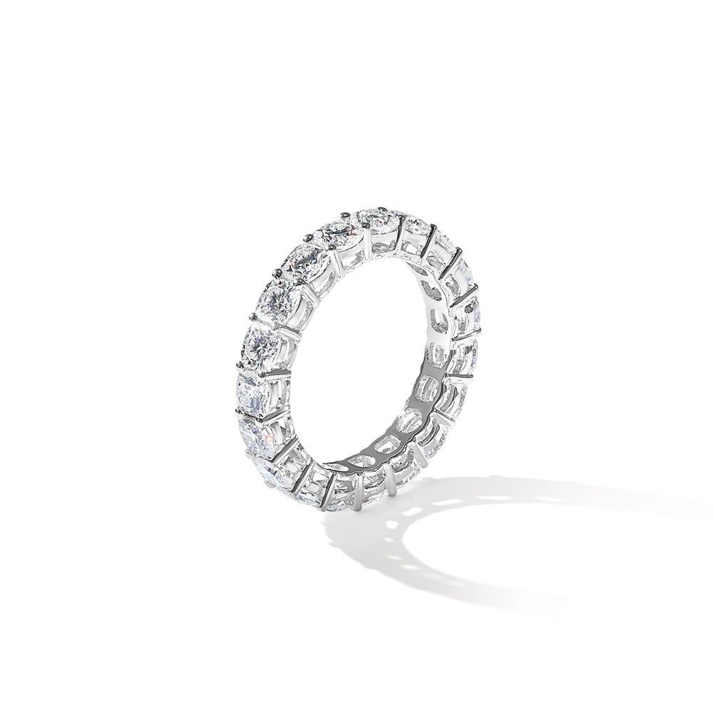 14k White Gold 3 5/8ct Lab Grown Dia VS/SI+ G+ Cushion Comp Eternity Band