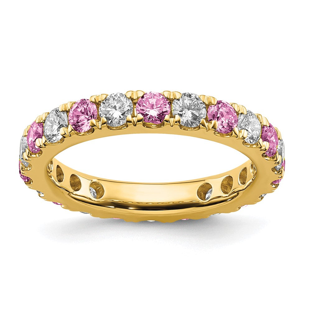 14k 1 1/5ct Lab Grown Dia VS/SI+ G+ & Cr Pink Sapphire Comp Eternity Band