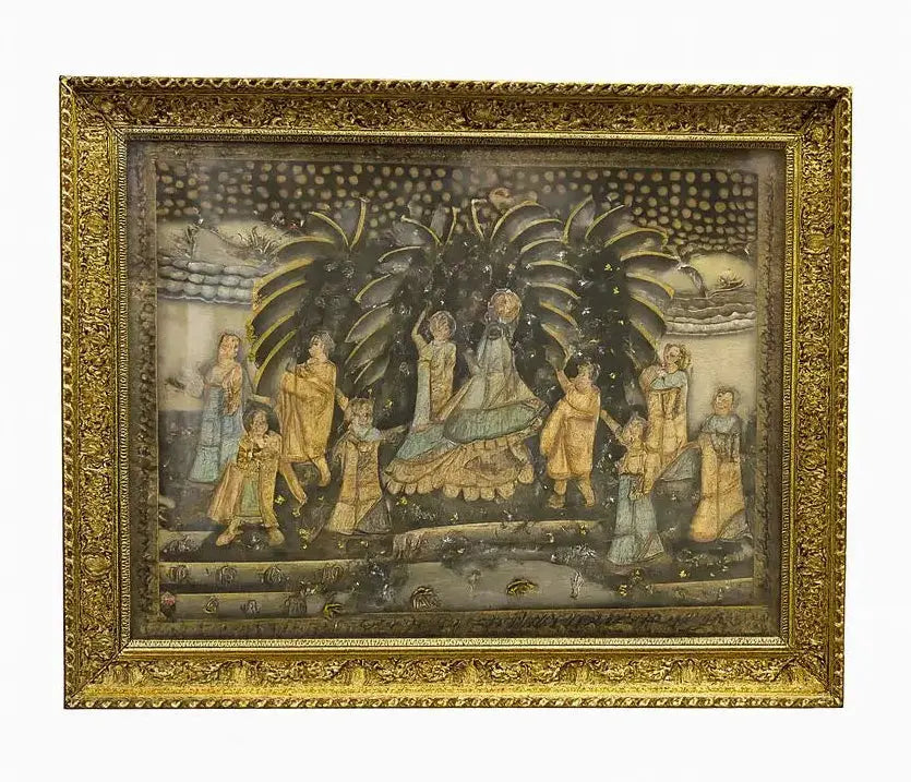FRAMED ARTWORK Traditional Indian scene. Ornate gold frame. Approx. 40" x 55"
