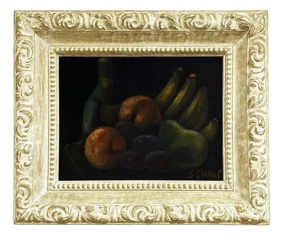 FRAMED FRUIT PAINTING Detailed still life with off-white ornate frame. Approx. 16" x 20"
