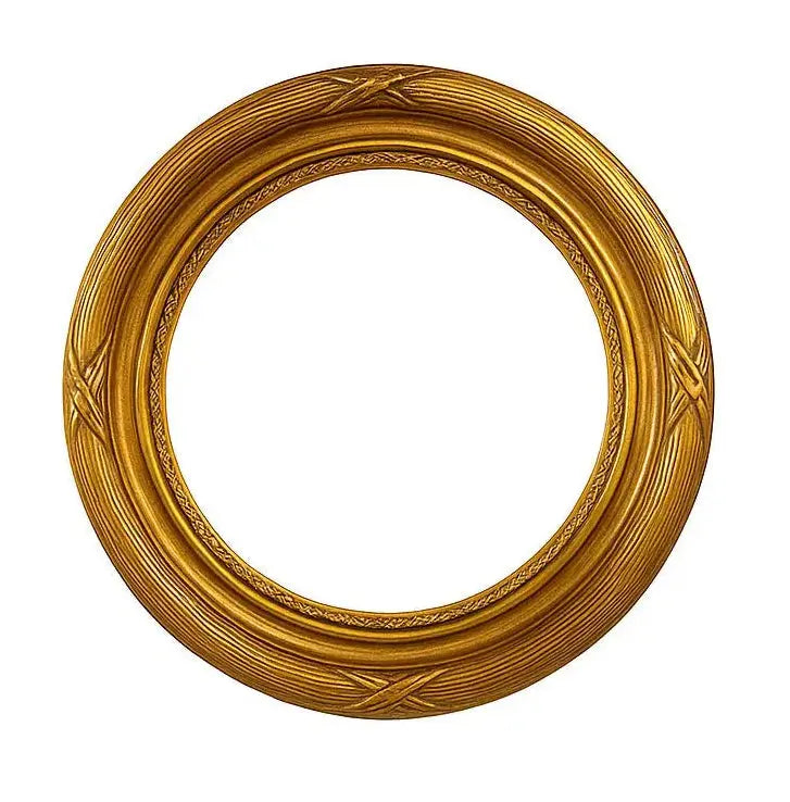 FRAMED ROUND MIRROR Elegant round mirror with decorative gilded frame. Approx. 18" diameter