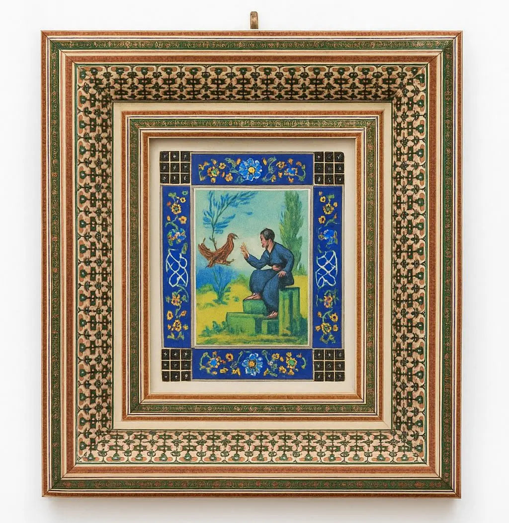 Boy with Hobby Horse & Doll, Framed portrait of a young boy holding a doll and a small hobby horse. Approx. 14" x 18