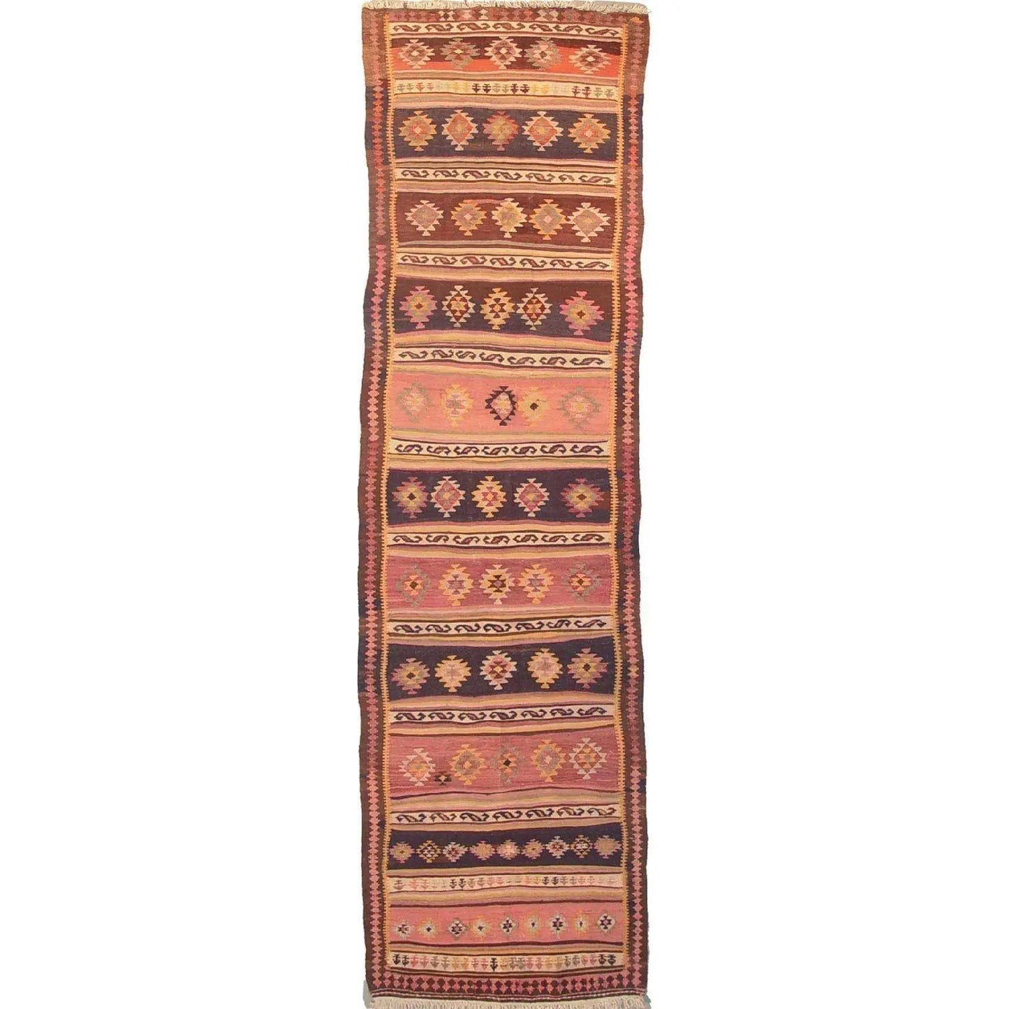 One Of The Kind Gazvin Persian Kilim 12'9" X 3'4"