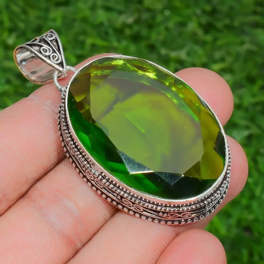 Green Peridot Gemstone Handmade 925 Sterling Silver Oval Cut Jewelry Pendant J22 ABC Jewelery