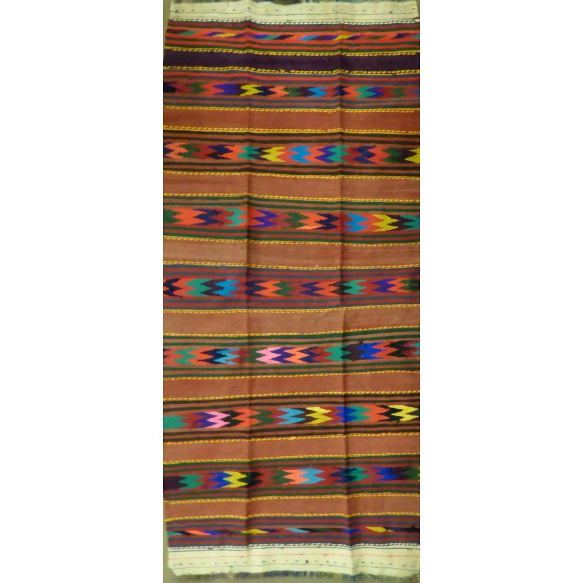 Hand Knotted Sanandaj Vintage Kilim, Geometric Wool Rug, 10 ft 8 in x 3 ft 10 in