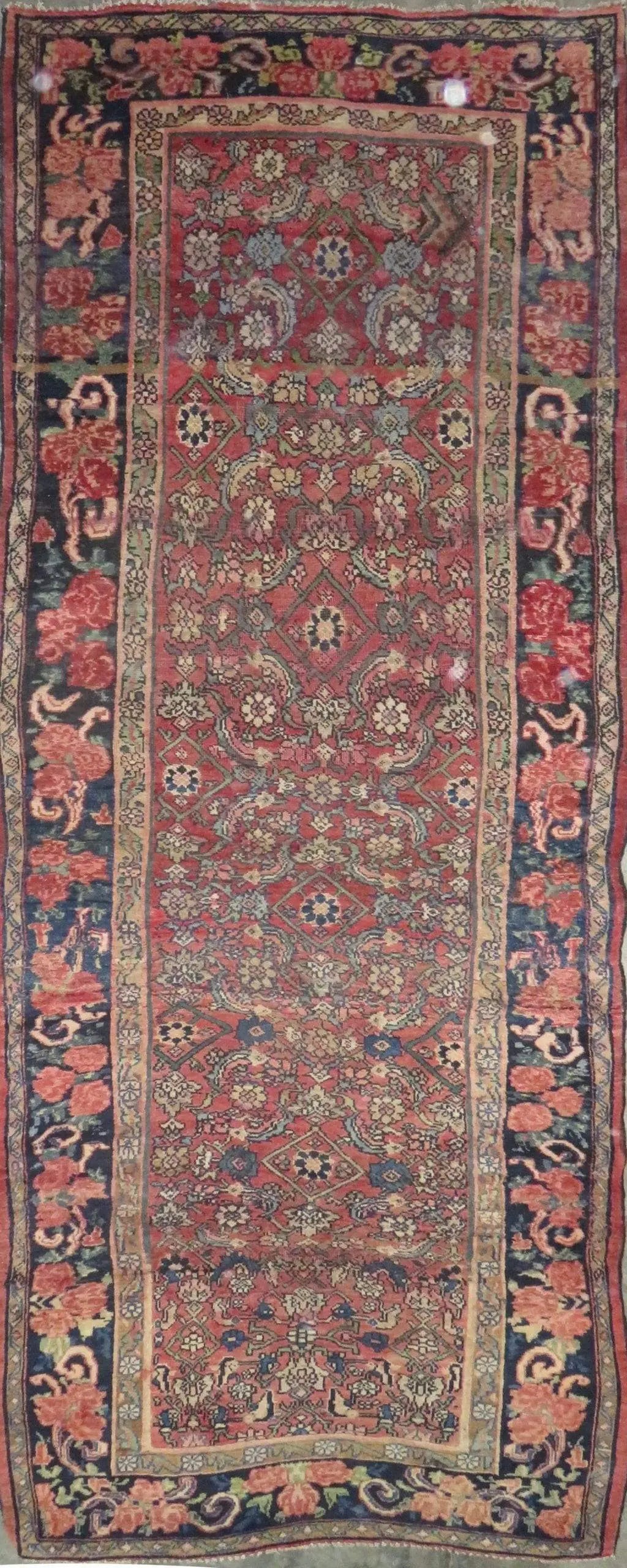 One Of The Kind Hand-Knotted Persian Wool Rug _ Luxurious Vintage Design, 10'4" x 4'1", Artisan Crafted