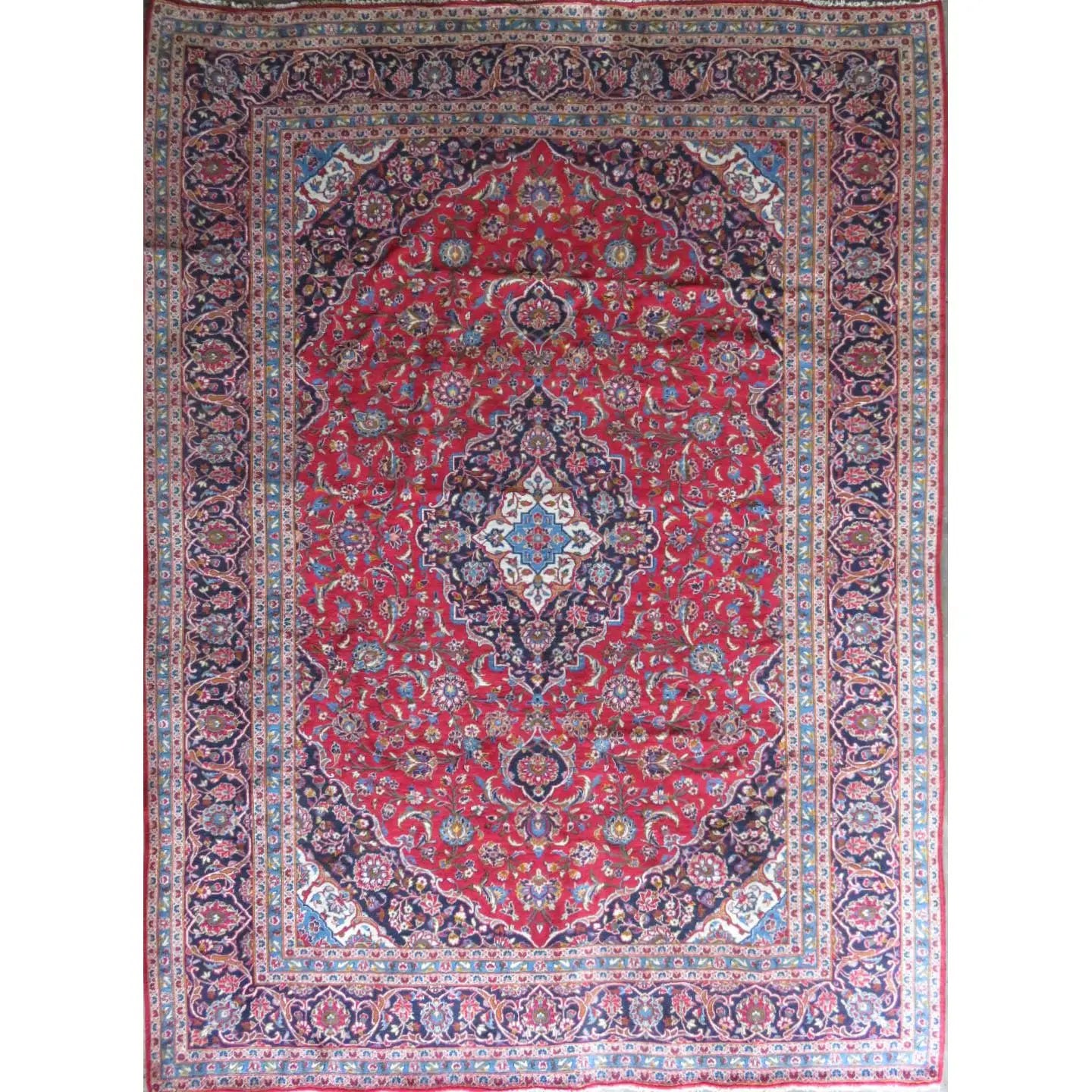 One Of The Kind Hand-Knotted Persian Wool Rug _ Luxurious Vintage Design, 12'10" X 9'6", Artisan Crafted