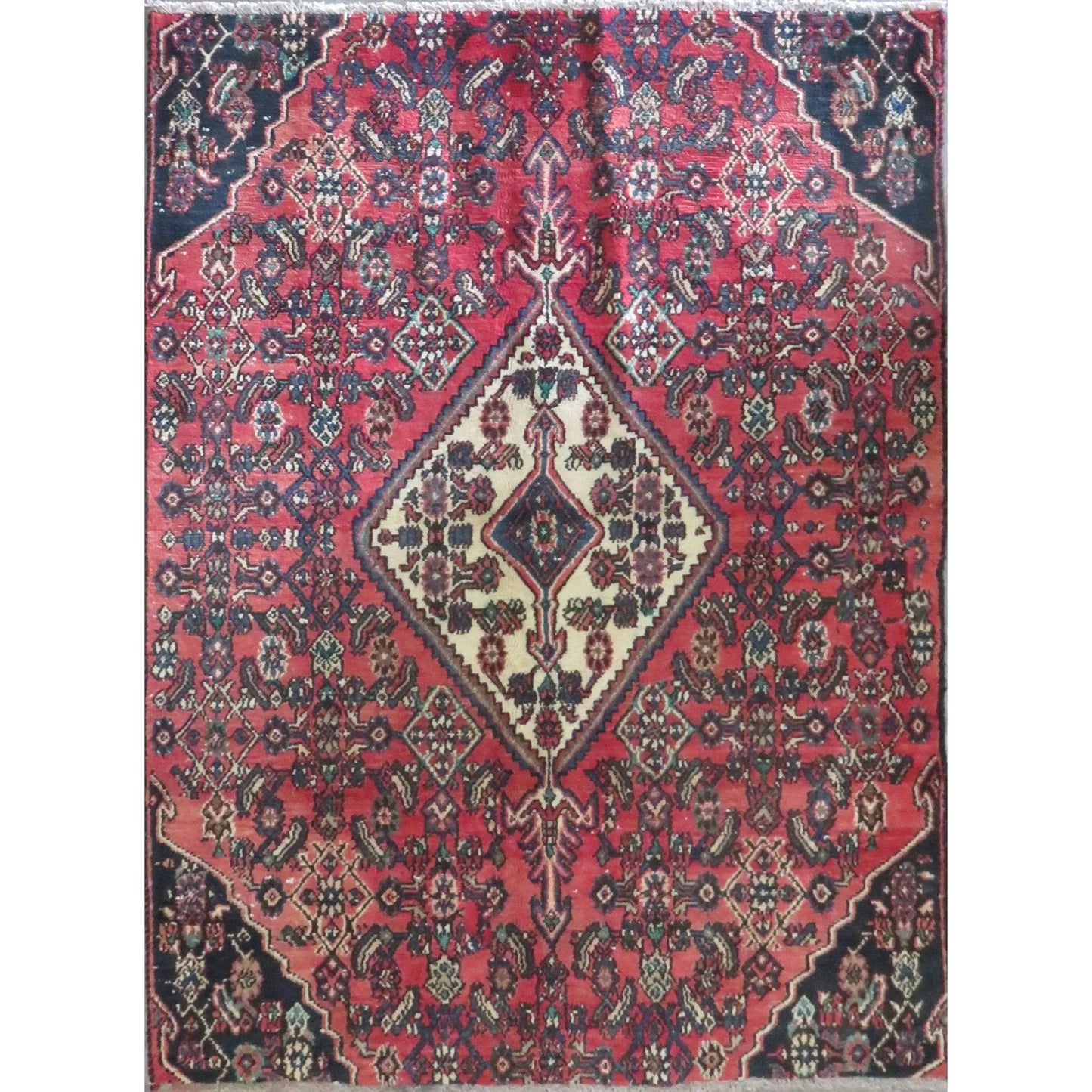 One Of The Kind Hand-Knotted Persian Wool Rug _ Luxurious Vintage Design, 5'8" x 4'3", Artisan Crafted