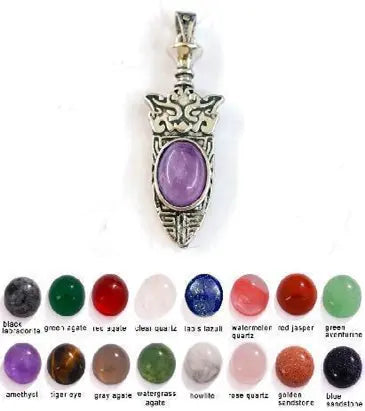 Handmade Natural Stone Gemstone Pendant with Copper & Silver, Stone Size 10*12mm, No. 88 ABC Rugs Kilims