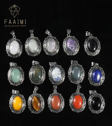 Handmade Natural Stone Gemstone Pendant with Copper & Silver, Stone Size 12*16mm, No. 127 ABC Rugs Kilims