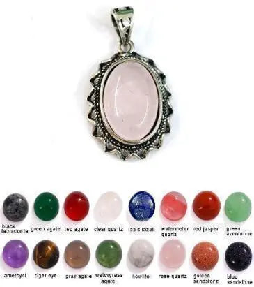 Handmade Natural Stone Gemstone Pendant with Copper & Silver, Stone Size 12*16mm, No. 81 ABC Rugs Kilims
