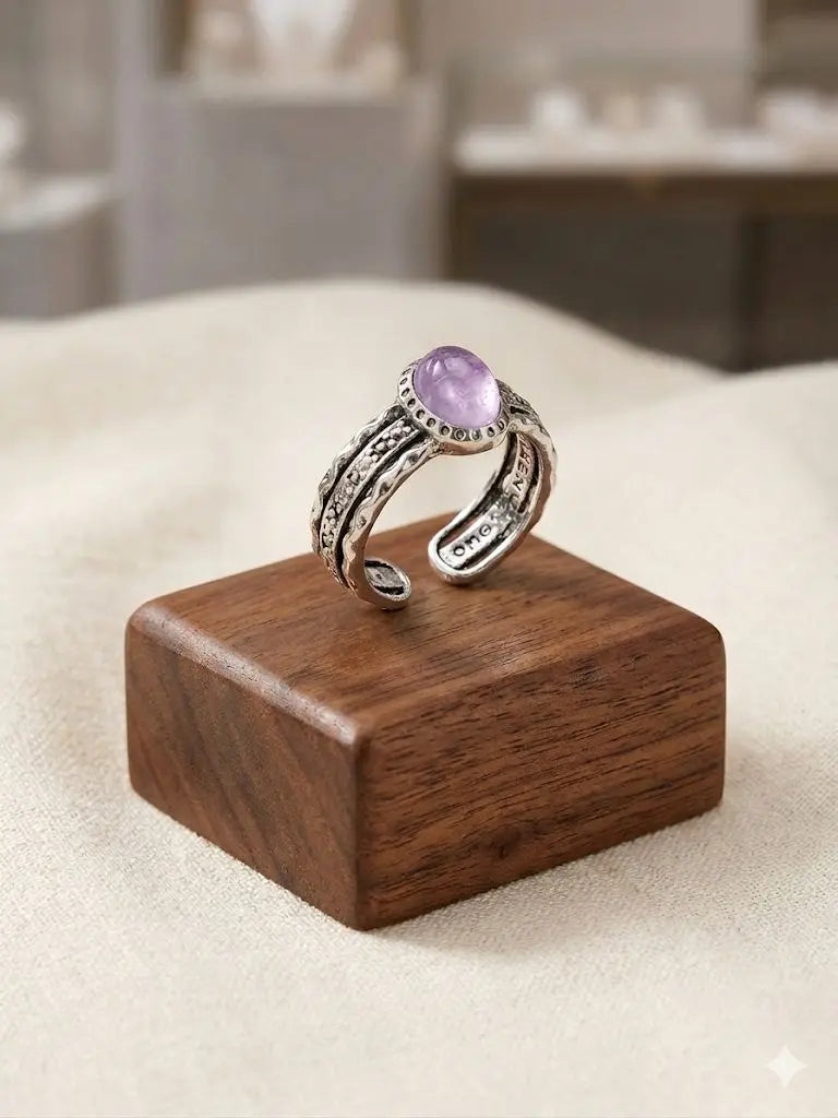 Handmade Natural Stone Gemstone Rings With Copper & Silver, Stone Size 10*12mm, Vin-New-Rin34