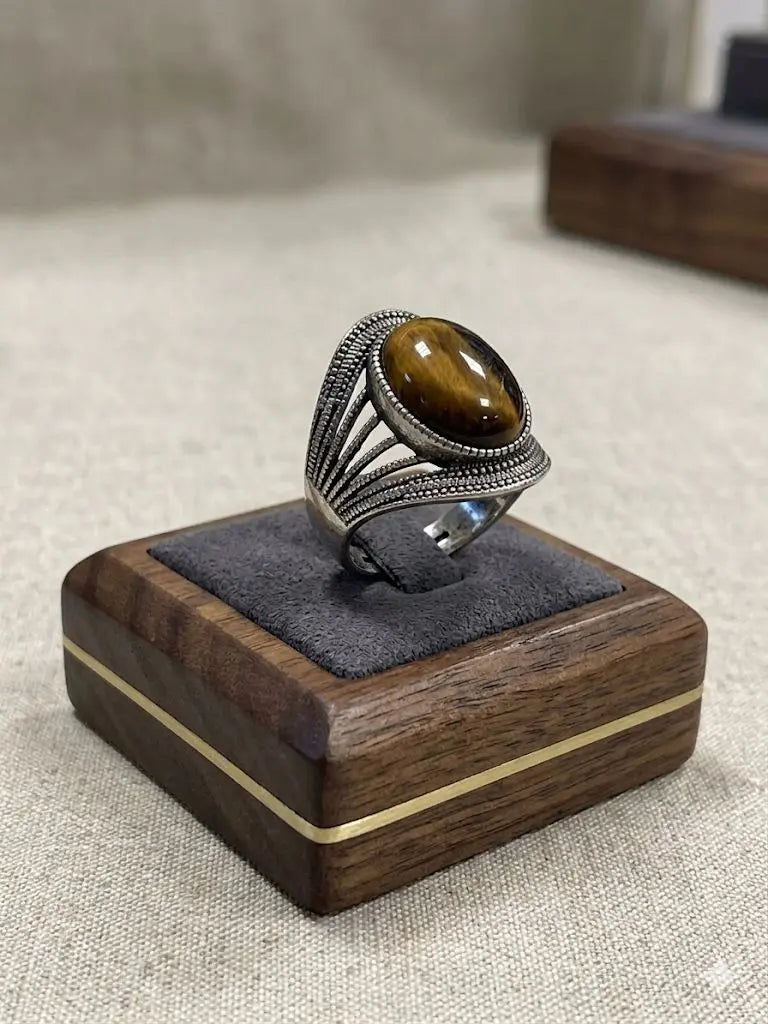Handmade Natural Stone Gemstone Rings With Copper & Silver, Stone Size 12*16mm, Vin-New-Rin37