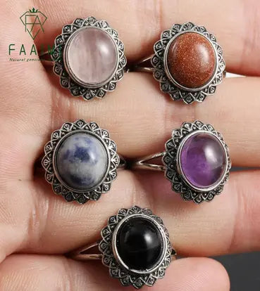 Handmade Natural Stone Gemstone Rings with Copper & Silver, Stone Size 10*10mm, No. 60 ABC Rugs Kilims