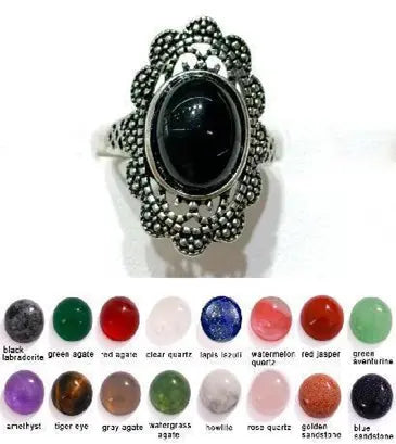 Handmade Natural Stone Gemstone Rings with Copper & Silver, Stone Size 10*12mm, No. 01 ABC Rugs Kilims