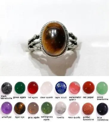 Handmade Natural Stone Gemstone Rings with Copper & Silver, Stone Size 10*12mm, No. 34 ABC Rugs Kilims