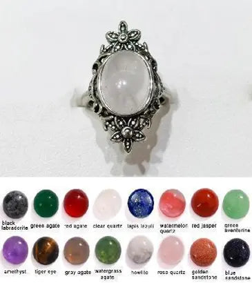 Handmade Natural Stone Gemstone Rings with Copper & Silver, Stone Size 10*12mm, No. 37 ABC Rugs Kilims