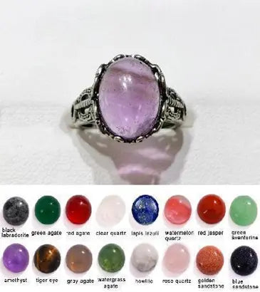 Handmade Natural Stone Gemstone Rings with Copper & Silver, Stone Size 10*12mm, No. 53 ABC Rugs Kilims