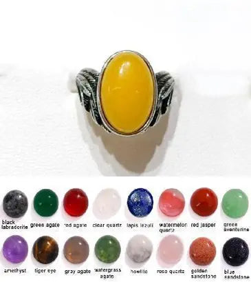 Handmade Natural Stone Gemstone Rings with Copper & Silver, Stone Size 10*14mm, No. 41 ABC Rugs Kilims