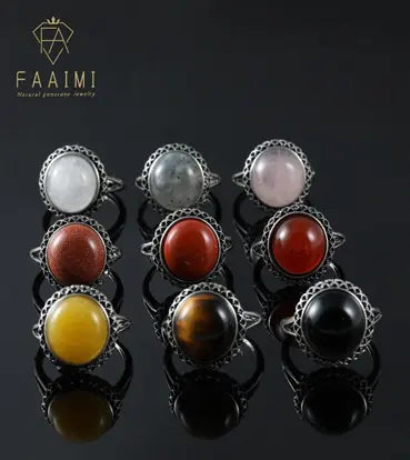 Handmade Natural Stone Gemstone Rings with Copper & Silver, Stone Size 12*12mm, No. 59 ABC Rugs Kilims